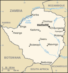 kaart Zimbabwe